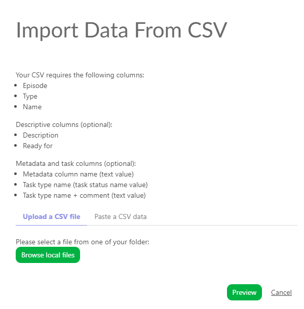 Import csv file