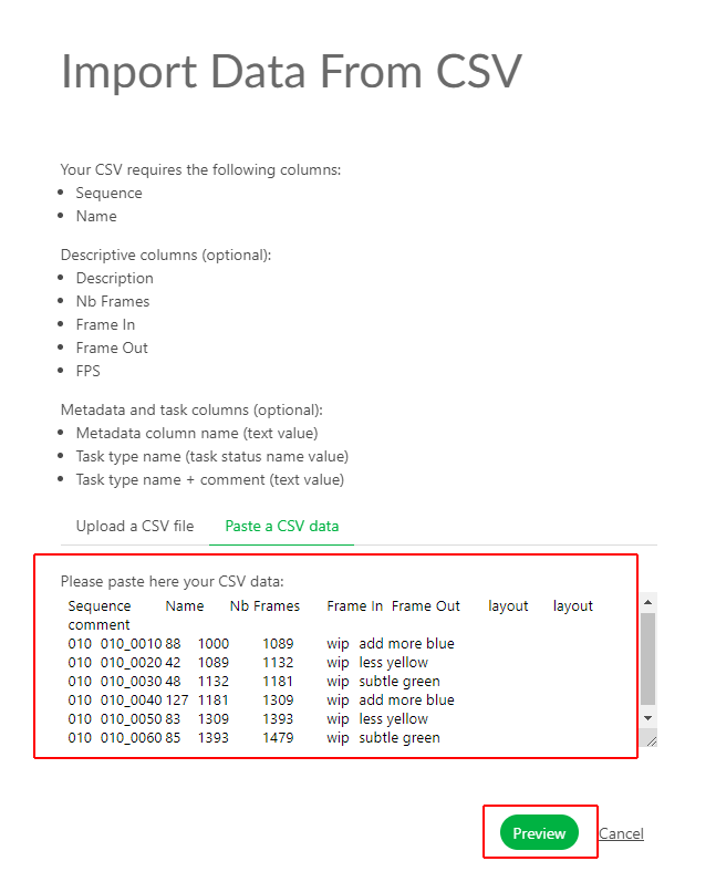 Import data copy paste data