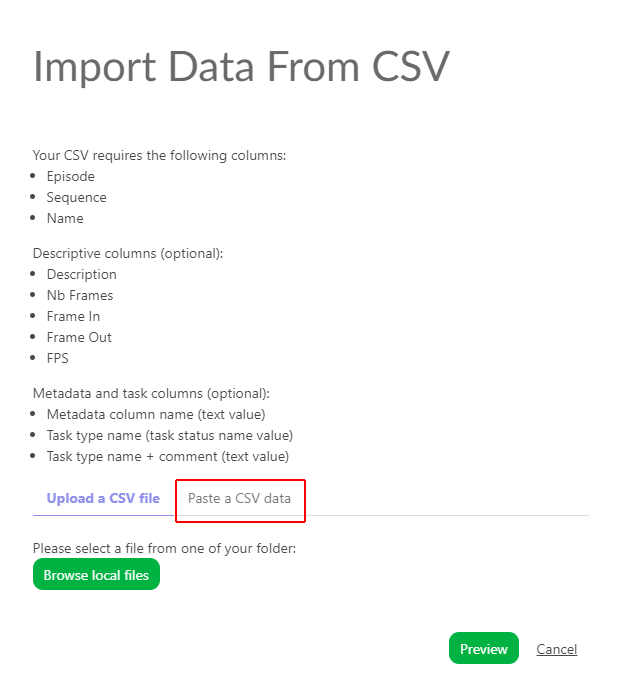 Import data copy paste tab