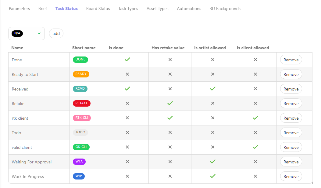 Setting Add Status